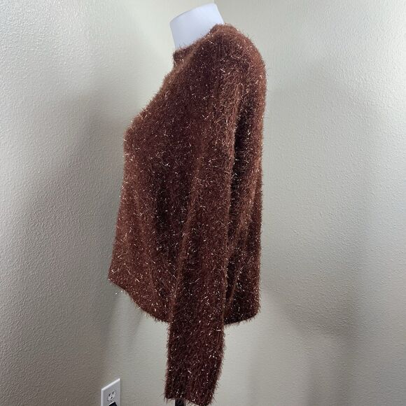 Oak + Fort Sz XS Sparkle Sweater Pullover Rust Orange Tinsel Look Oversized - Picture 3 of 6
